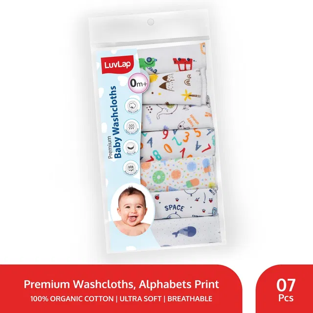 LuvLap Cotton 181 GSM Premium Baby Washcloth for New Born, 100% Hosiery Cotton Cloth, Bath, Face Towel Set