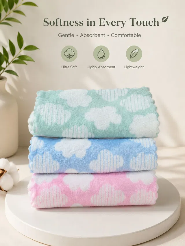 KIDZEE Microfiber 350 GSM Face, Hand Towel
