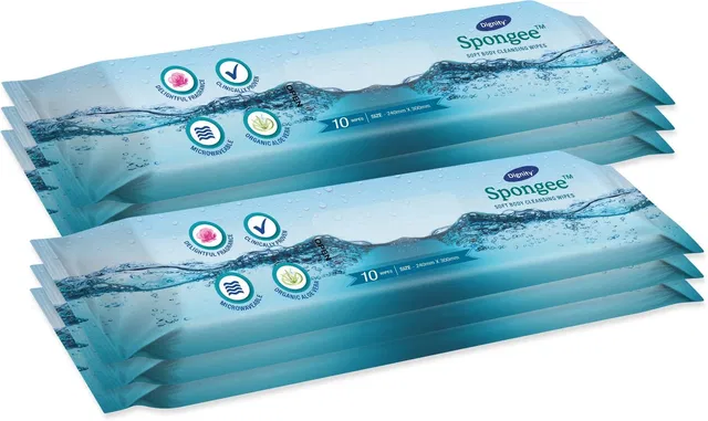 DIGNITY Spongee Soft Body Cleansing Wet Wipes for Adult, 240x300 mm (Pack of 6)