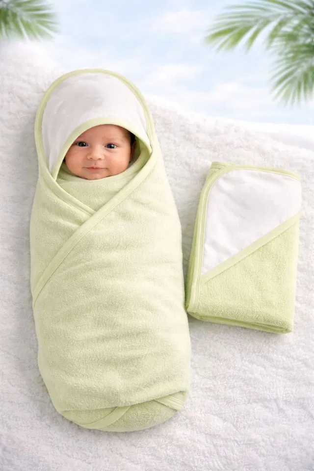 nazee Solid Double Hooded Baby Blanket for  AC Room