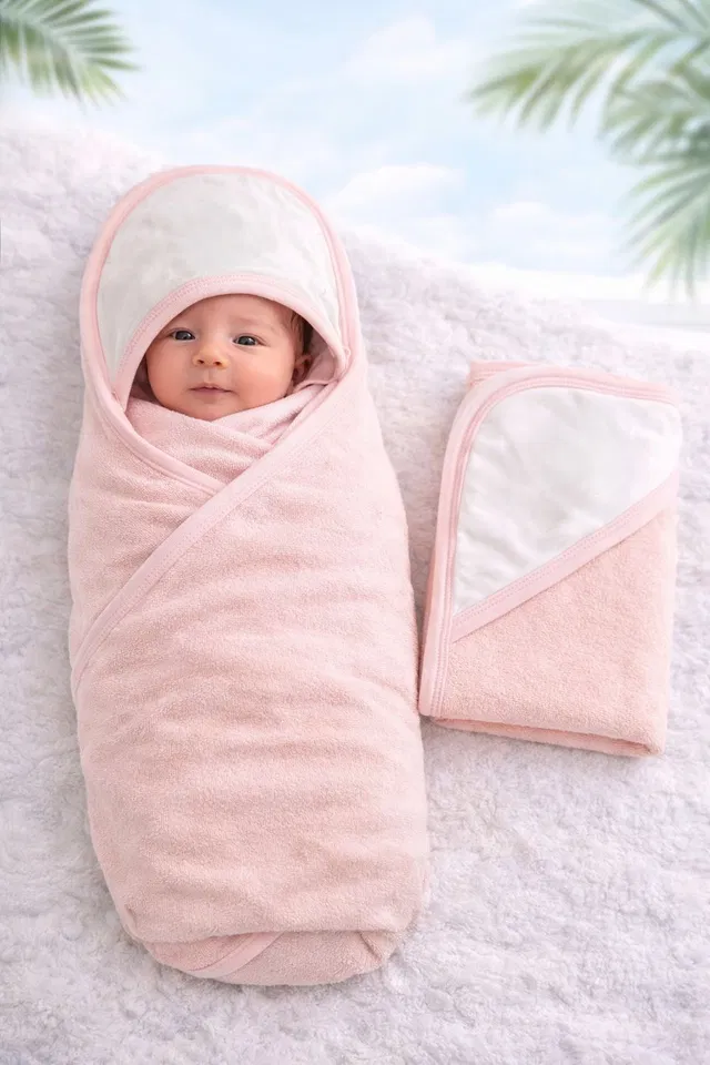 nazee Solid Double Hooded Baby Blanket for  AC Room