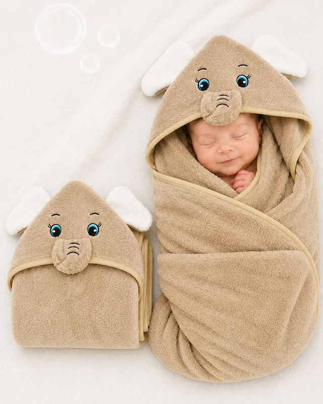 nazee Self Design Crib Hooded Baby Blanket for  All Season