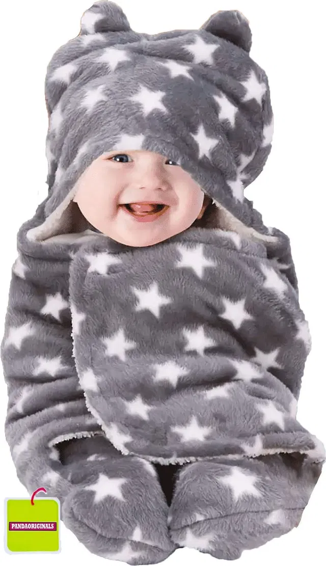 Pandaoriginals Printed Single Hooded Baby Blanket for  AC Room