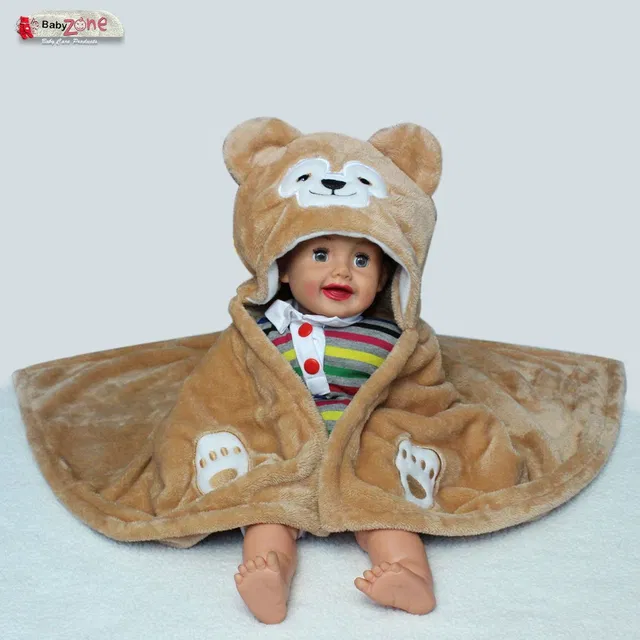 BABY ZONE Embroidered, Animal Crib Hooded Baby Blanket for  AC Room