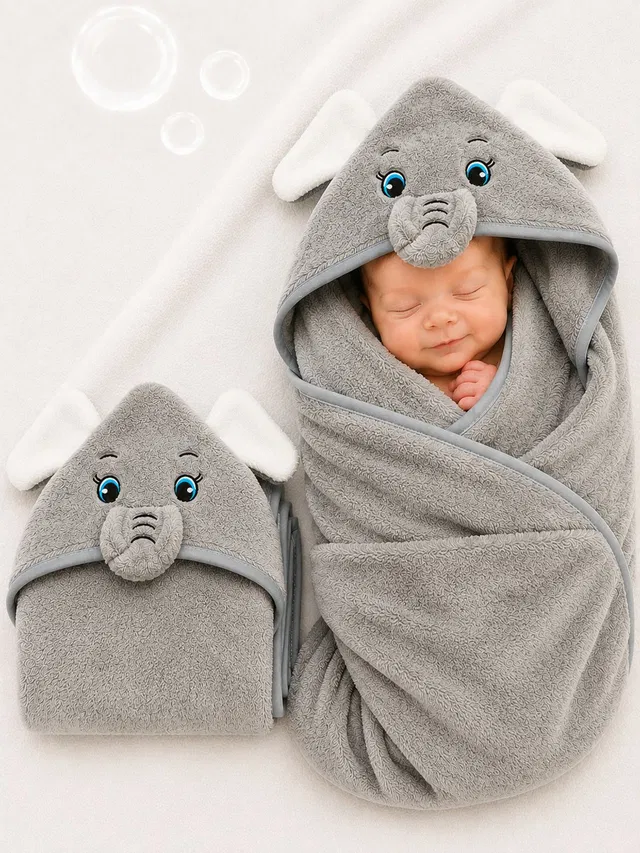 nazee Self Design Crib Hooded Baby Blanket for  All Season