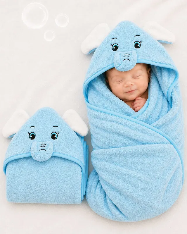 nazee Self Design Crib Hooded Baby Blanket for  All Season