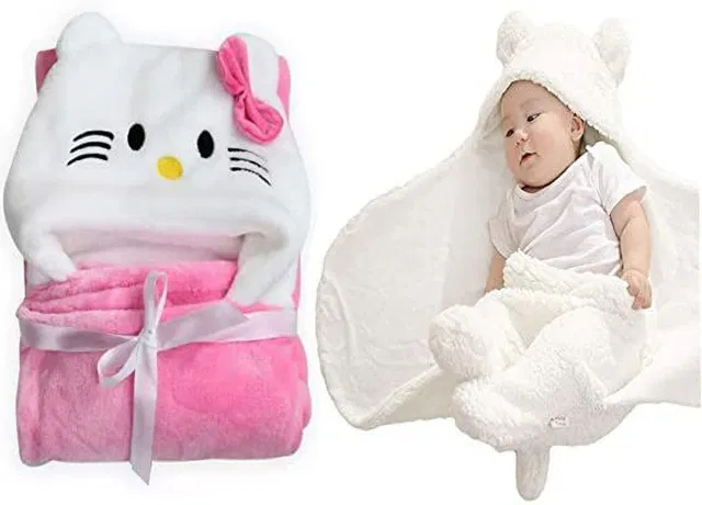 BABY ZONE Self Design Crib Hooded Baby Blanket for  AC Room