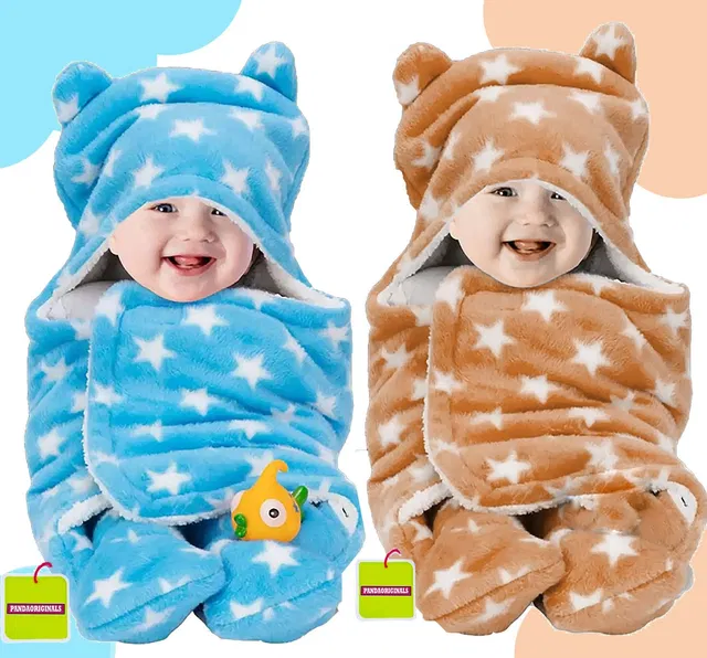 Pandaoriginals Printed Single Hooded Baby Blanket for  AC Room
