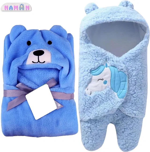 NAMAN Embroidered Crib Hooded Baby Blanket for  AC Room