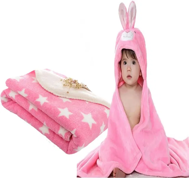 BRANDONN Printed Single Hooded Baby Blanket for  AC Room