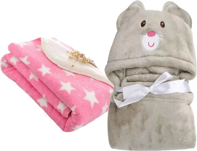 BRANDONN Printed Single Hooded Baby Blanket for  AC Room