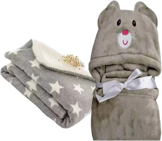 NAMAN Self Design Single Hooded Baby Blanket for  AC Room