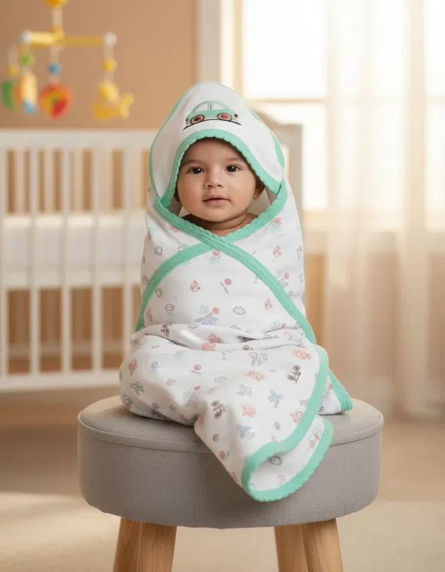 Dream Buds Cartoon Single Hooded Baby Blanket for  All Season