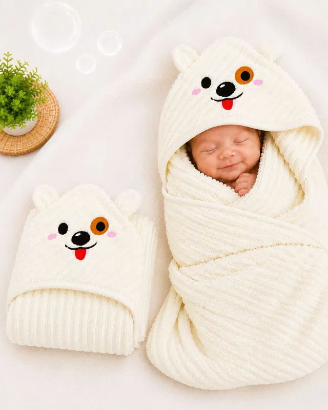 nazee Solid Crib Hooded Baby Blanket for  All Season