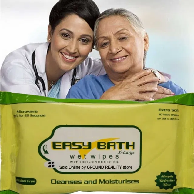 easy bath Wet Wipes 12 Packs (120 pcs). 10 Pulls/Pack– 32x32cms with 12 FREE Disposal Bags