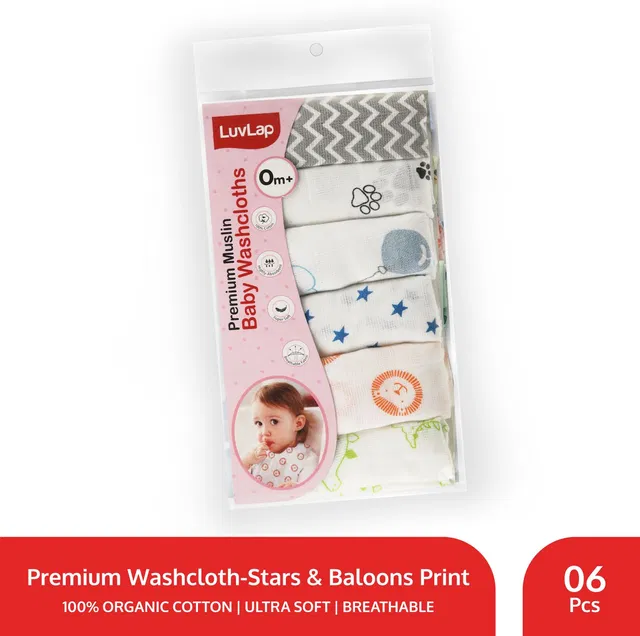 LuvLap Cotton 181 GSM Premium Baby Washcloth for New Born, 100% Hosiery Cotton Cloth, Bath, Face Towel Set