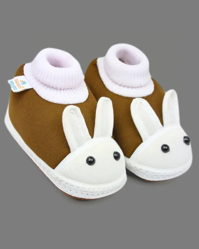 Neska Moda 3 To 12 Months Baby Boys & Baby Girls Cute Soft Cotton Pre-Walker Rabbit Face Booties