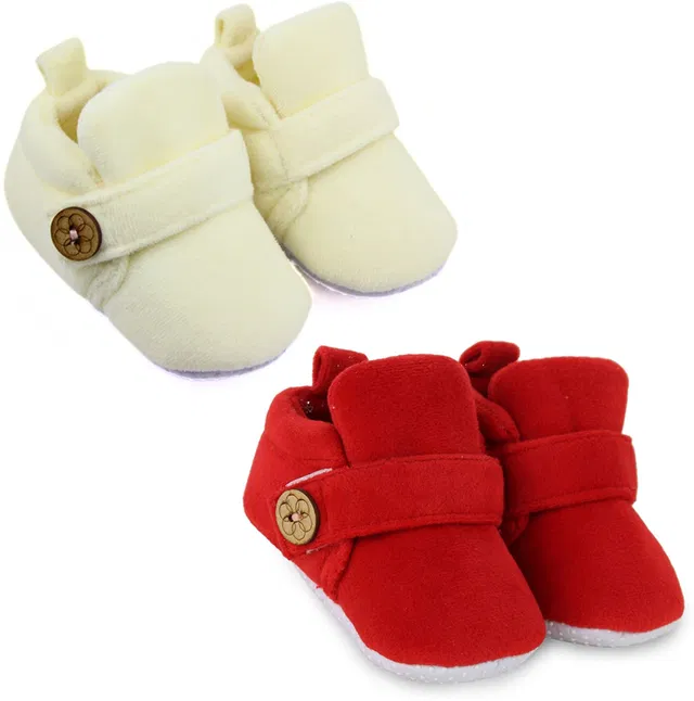 Neska Moda Set Of 2 Pair Baby Boys & Baby Girls 6 To 12 Months Velvet Velcro Booties
