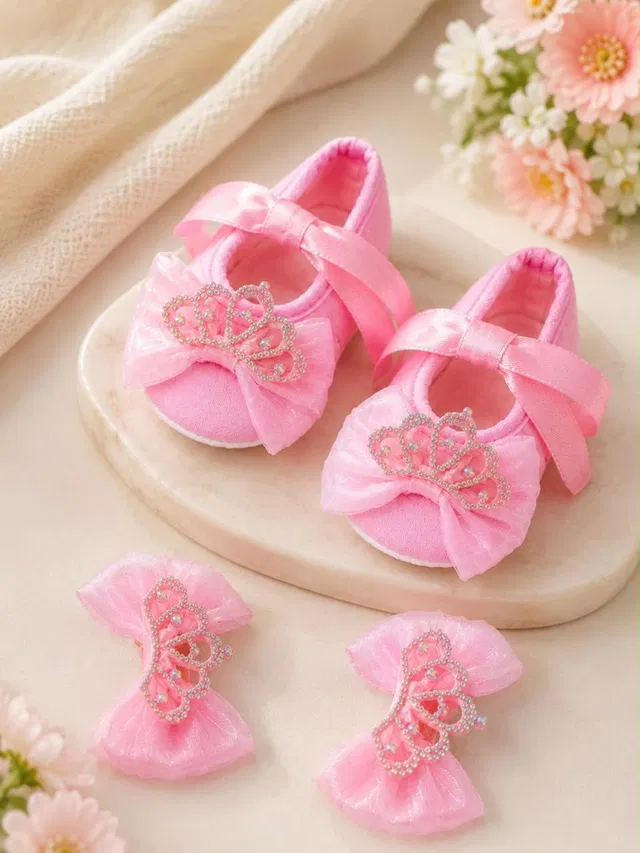 Daizy tiera clip and booties combo - pink Booties