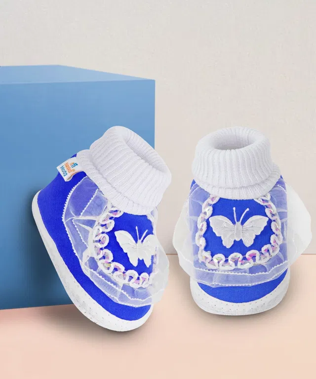 Neska Moda 3 To 12 Months Baby Boys & Baby Girls Cute Cotton Pre-Walker Butterfly Frill Booties