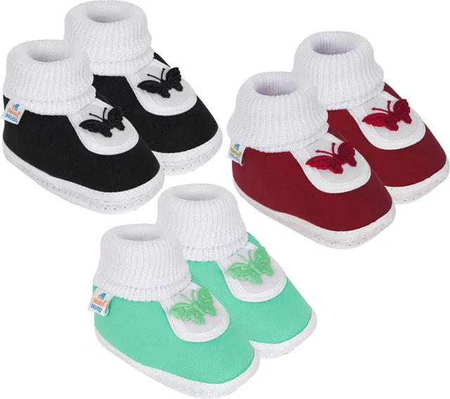 Neska Moda 0 To 12 Months Baby Boys & Baby Girls Set of 3 Pair Cute Soft Cotton Butterfly Booties