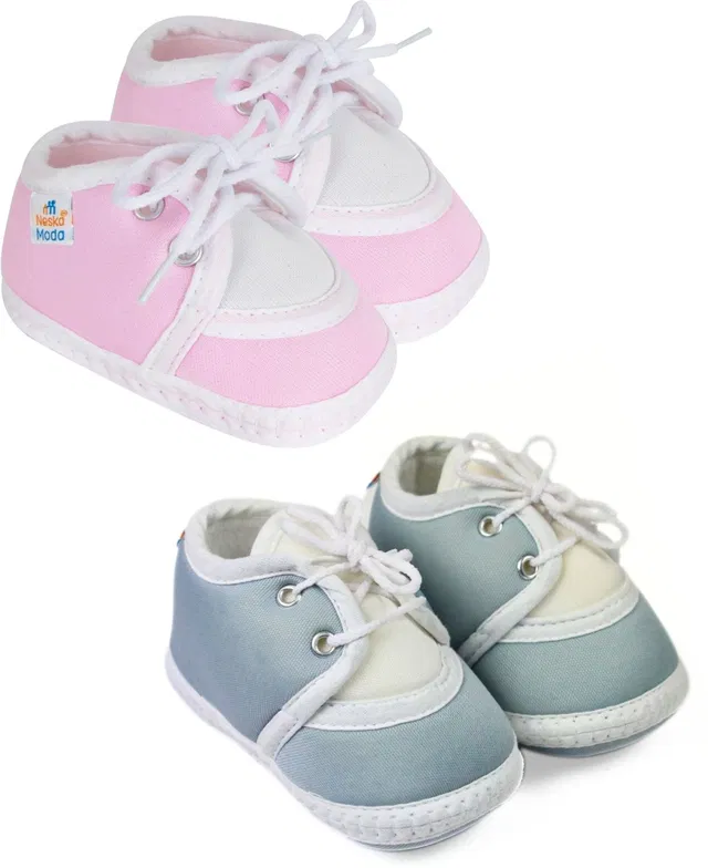 Neska Moda Newborn Baby 3 To 12 Months 2 Pair Combo Skin Friendly Soft Cotton Lace Shoes Booties