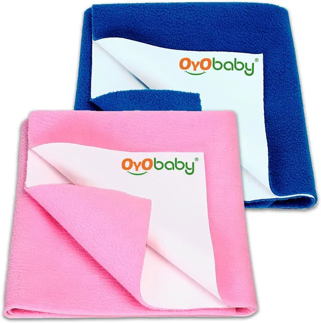 Oyo Baby Waterproof Bed Protector Dry Sheets(Gift Pack 2,(70cm X 50cm),Royal Blue+Pink) Rectangle Rectangle