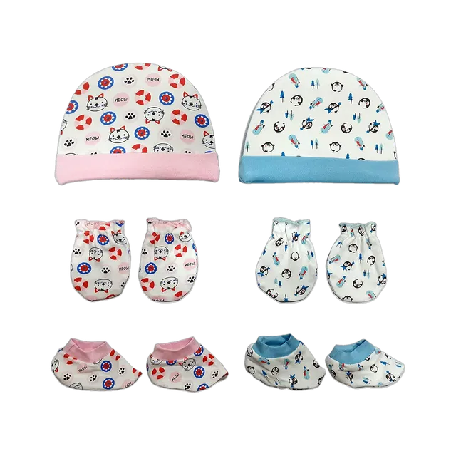 LuvLap 100% Cotton Baby Caps, Mittens and Booties Combo Set for 0-6 Months -Pack of 2