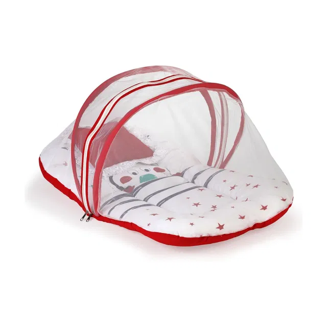 LuvLap Mosquito Net with Zip Closure & Neck Pillow Cotton Baby Bed Sized Bedding Set