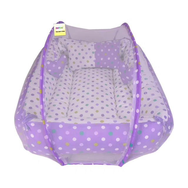 Toddylon New Born Baby Bedding Set Reversible Mattress with Pillow & Mosquito Net Bed