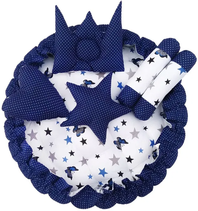 Sanchi Creation Blue 5 Pillows Cotton Baby Bed for 0-6 Month SI-BB02 Baby bedding set Stars