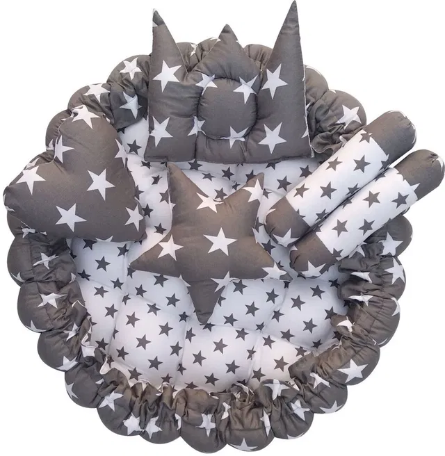 Sanchi Creation Grey 5 Pillows Cotton Baby Bed for 0-6 Month SI-BB01 Baby bedding set Stars