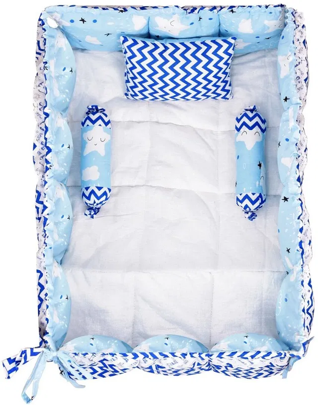 Sanchi Creation Blue 3 Pillows Cotton Baby Bed for 0-6 Month SI-BB17 Baby bedding set Stars