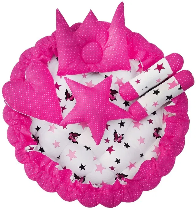 Sanchi Creation Pink 5 Pillows Cotton Baby Bed for 0-6 Month SI-BB03 Baby bedding set Stars