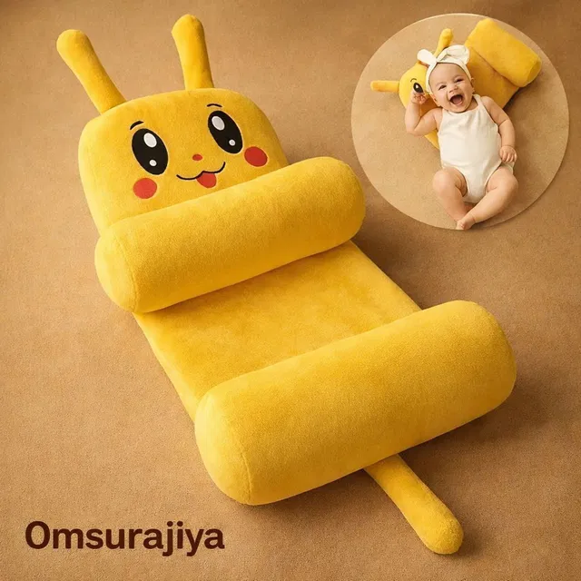 Omsurajiya Microfibre Baby Pillow Pack of 1 Animals Baby Neck Pillow Anti-Roll Pillow,U-Shaped / Indented Pillow Mini, and Convertible crib designs
