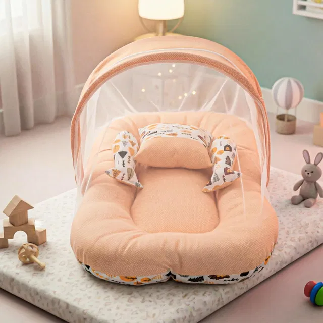 baybee New Born Baby Bedding Set,Bed Mattress with Mosquito Net & Neck Pillow Mosquito Net Bed Crib Bedding