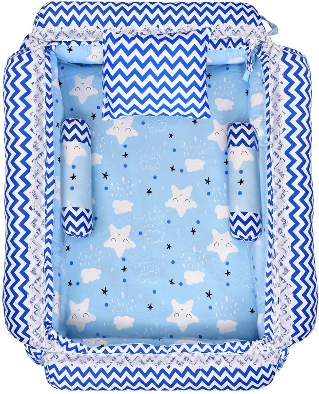 Sanchi Creation Blue 3 Pillows Cotton Baby Bed for 0-6 Month SI-BB05 Baby bedding set Stars