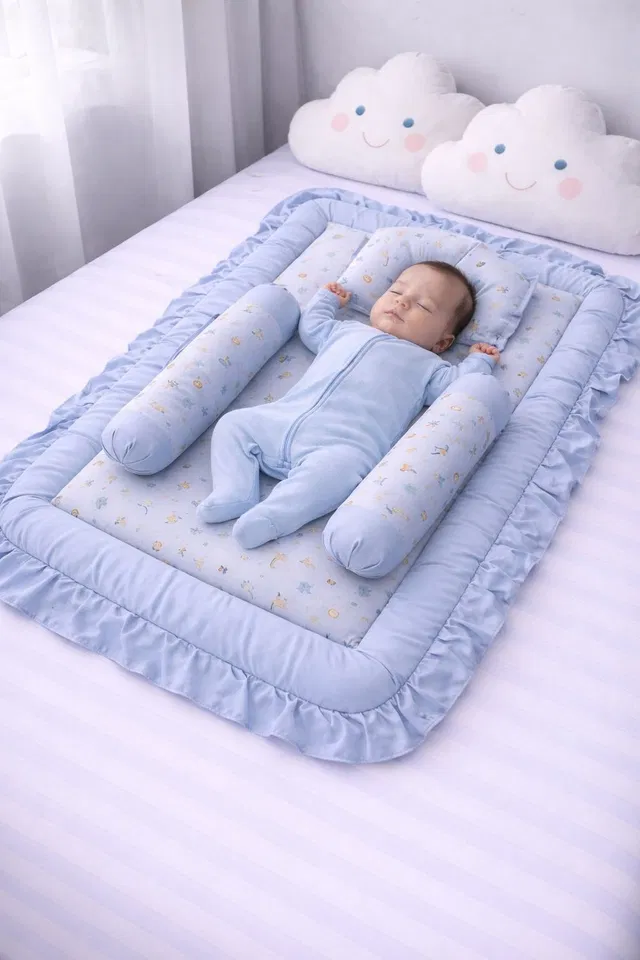 Vanray Fashion Newborn Baby Bedding Mattress Set with Head Pillow and Side Support Baby Bedding Set Standard