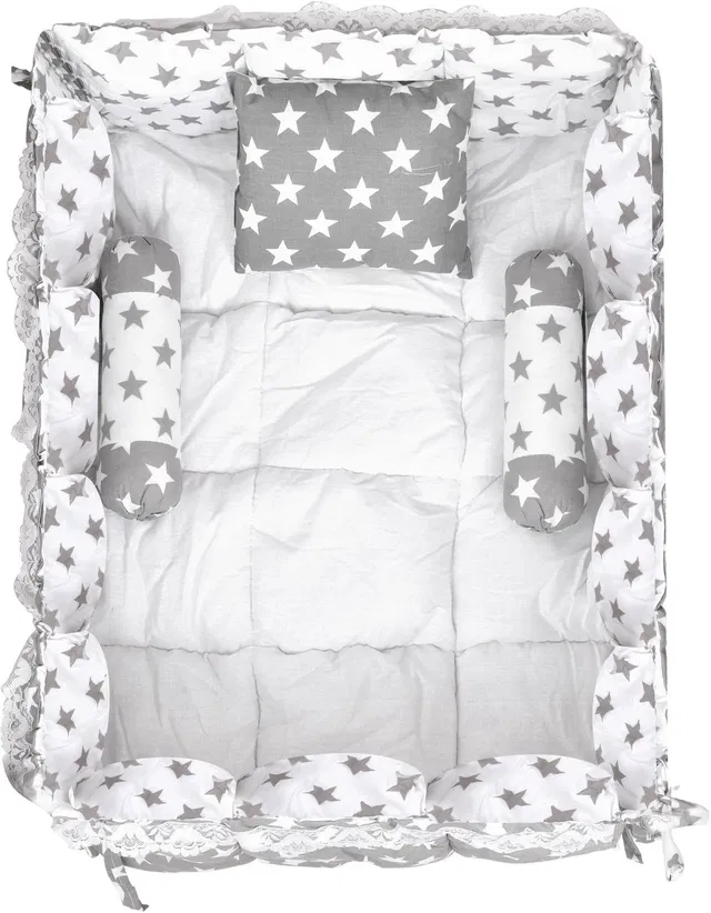 MAITRY COLLECTION Grey 3 Pillows Cotton Baby Bed for 0-6 Month BB16 Baby bedding set Stars