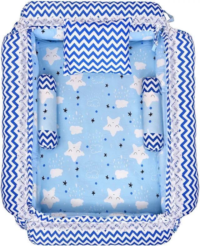 MAITRY COLLECTION Blue 3 Pillows Cotton Baby Bed for 0-6 Month BB05 Baby bedding set Stars