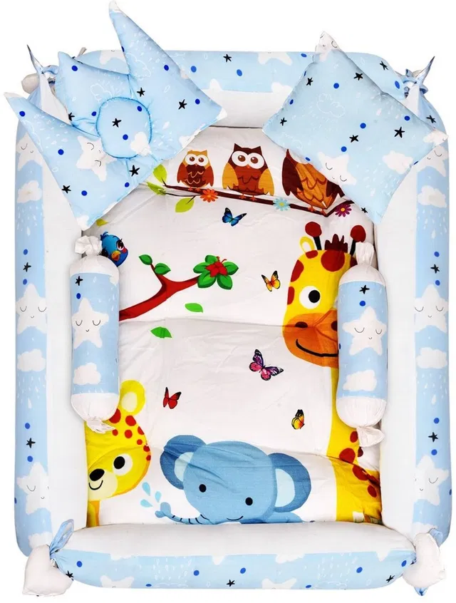 Sanchi Creation Multicolor 4 Pillows Cotton Baby Bed for 0-6 Month SI-BB07 Baby bedding set Animals