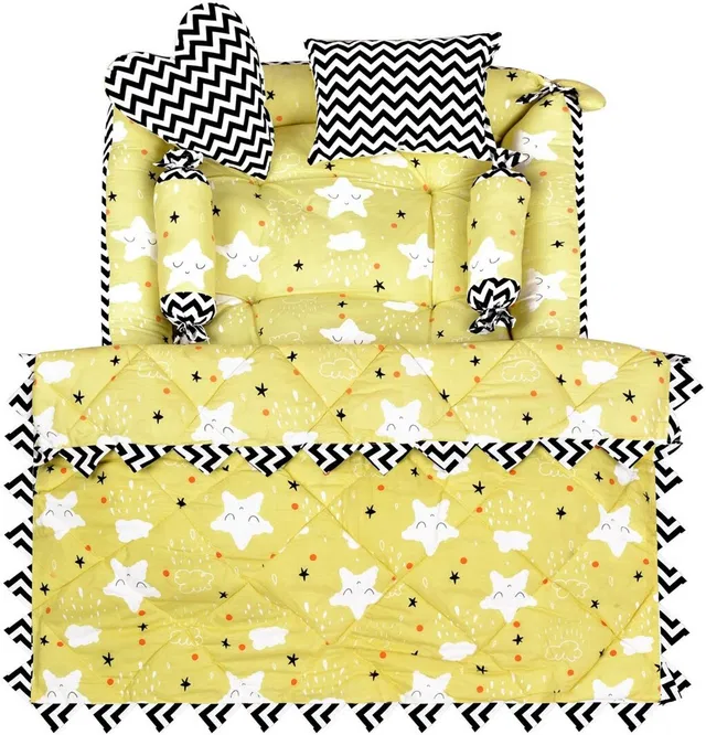 Fabrioza Yellow 4 Pillows Cotton Baby Bed for 0-6 Month FZ-BB15 Baby bedding set Stars