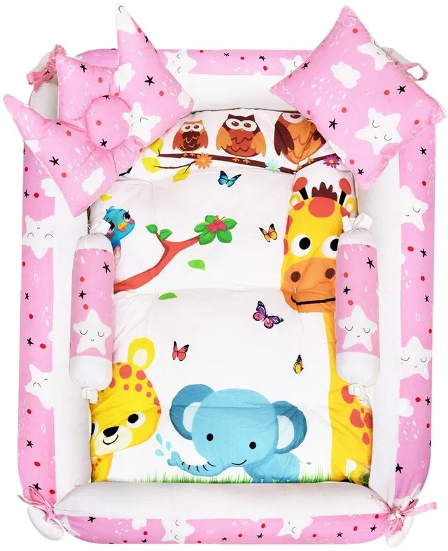 Fabrioza Multicolor 4 Pillows Cotton Baby Bed for 0-6 Month FZ-BB08 Baby bedding set Animals