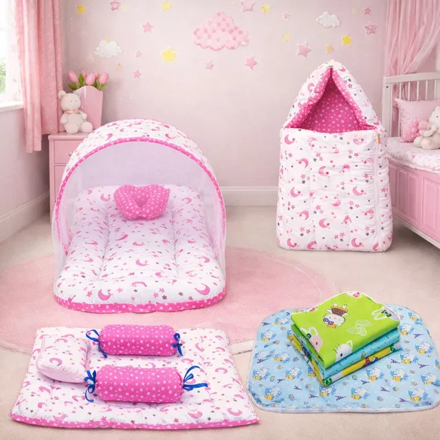 Fareto Combo of Baby Mattress with Net | Sleeping Bag standard crib