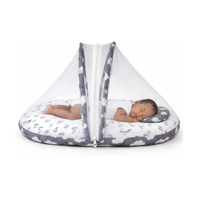 PureHugs Baby Mosquito Net Bed for Newborn, Soft Cushion Mattress with Breathable Mesh & Zipper Protection, Foldable Portable Baby Sleeping Nest, Infant Travel Bedding Set 0–9 Months