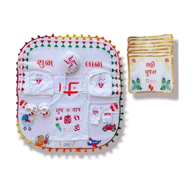 PREETENCY New Born Baby Boy and Girl Cotton Mattress with jabli and Set of 7 (7-blesing for Naming Ceremony 0-6 Months (Age) Square