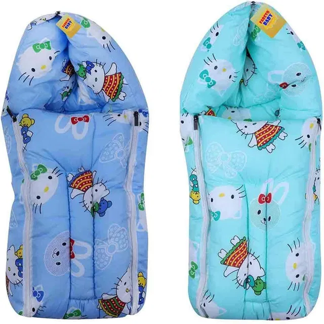 Fareto Baby Combo of 2 Sleeping Bag/Carry Bag/Baby Bed/Baby Wrapper(0-6 Months) (Blue and Pista Green) print cartoon