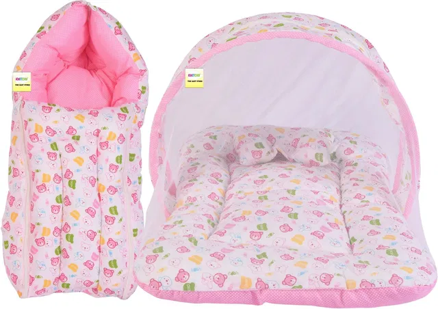 Kwitchy New Born Baby Mosquito Net Bed with Cushioned Pillow and Sleeping Bag Convertible Crib