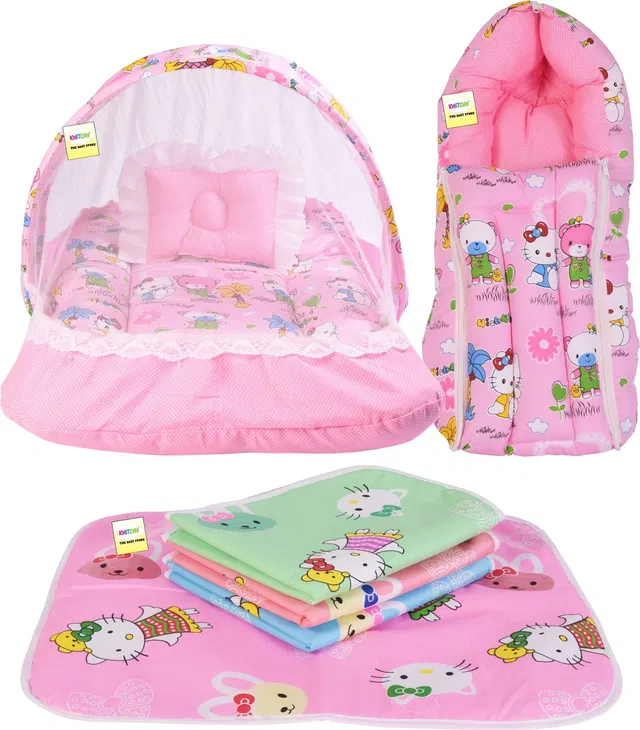 Kwitchy New Born Baby Mosquito Net Bed with Cushioned Pillow ,Sleeping Bag And Bed Protector Standard Crib