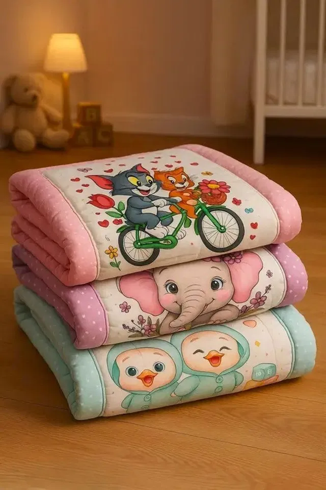 AAROVI Cute Cartoon Printed Baby Quilt Set – Soft & Cozy Cotton Godadi Baby Godadi Uniqe